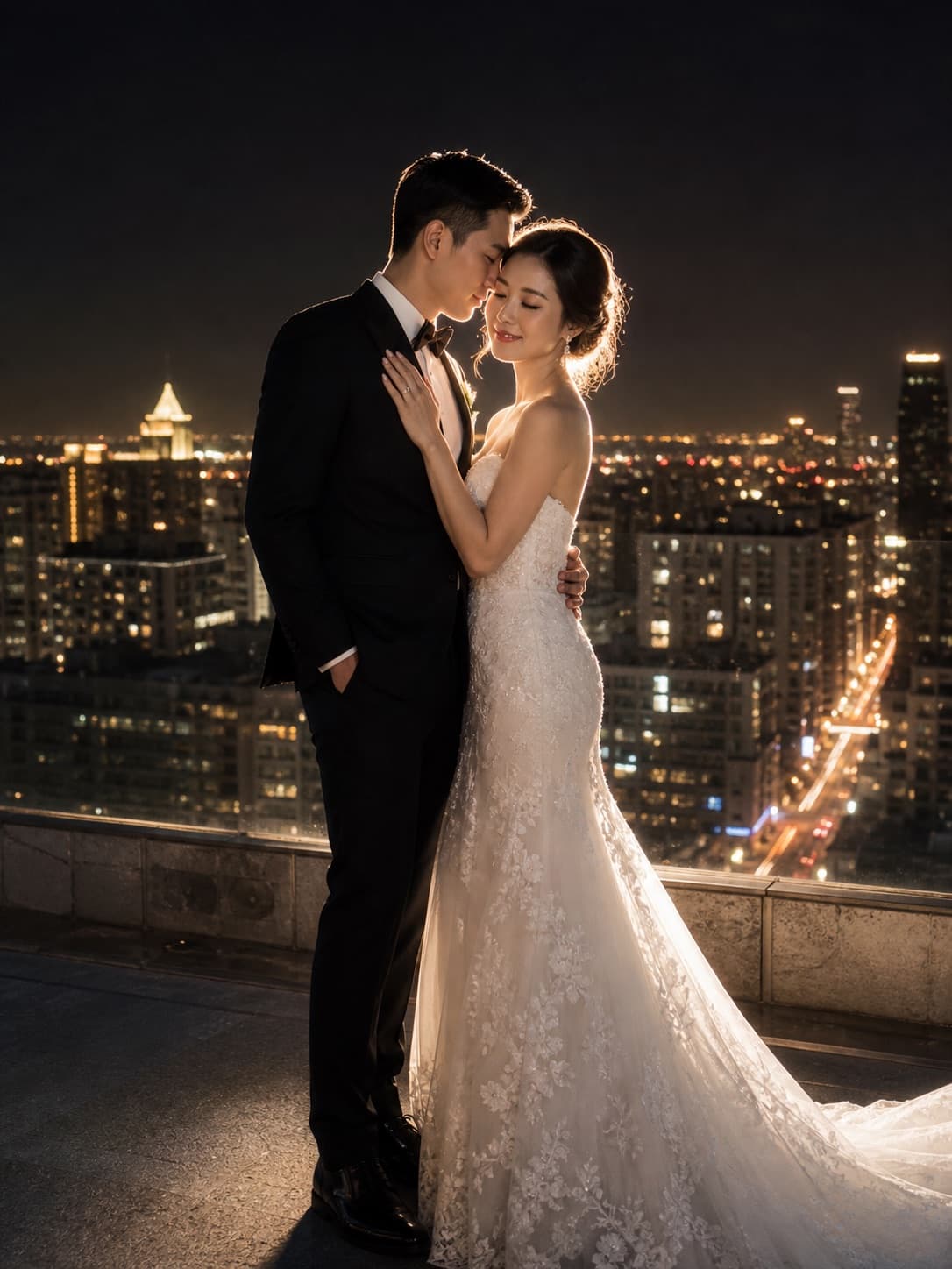 City Rooftop Wedding Portrait